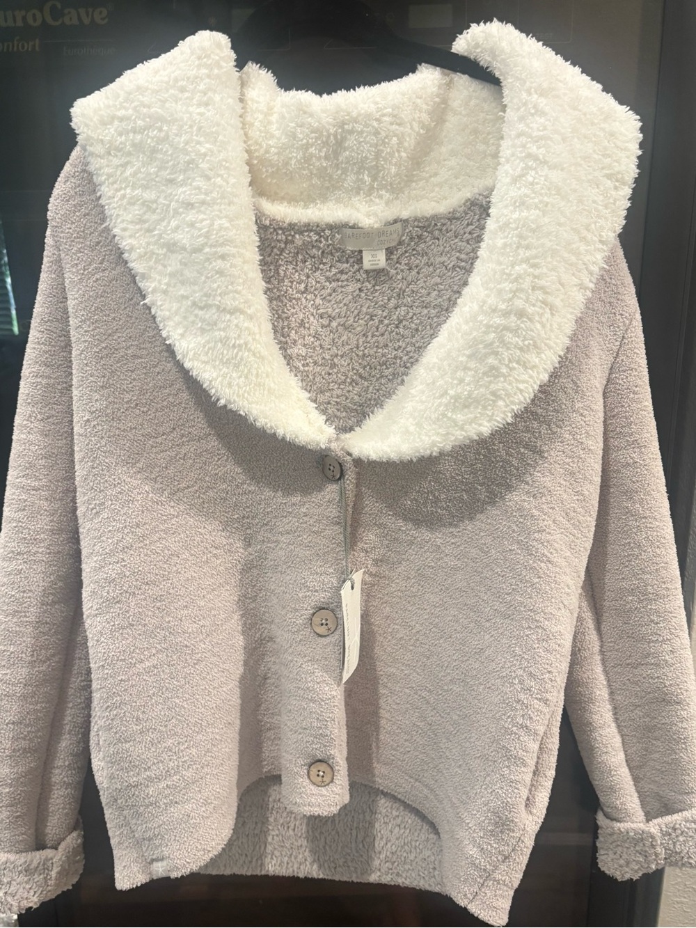 Barefoot Dreams Cozy Sherpa-Trim Button Jacket in Light Gray XS